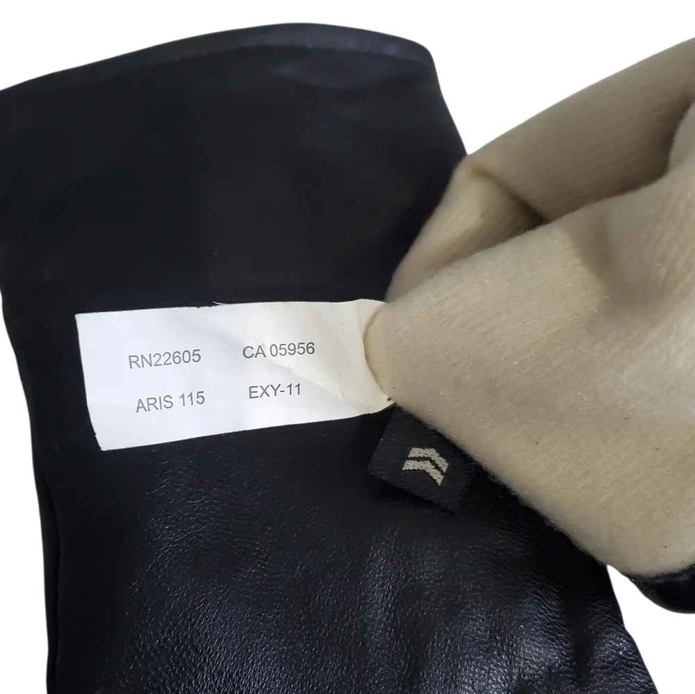 Women's Leather Black Gloves / Black Metallic Scarf